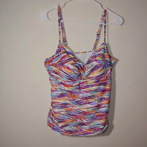 Croft & Barrow Twist Front Bodice Ruched Sides Built in Cups Tankini Top Sz 16